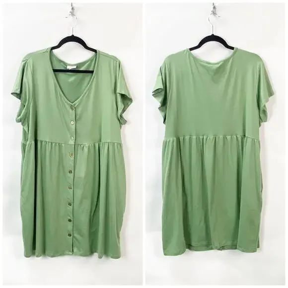 Lularoe XL Womens Spring Green Heidi Buttoned V-Neck Above Knee Babydoll Dress - Picture 2 of 8